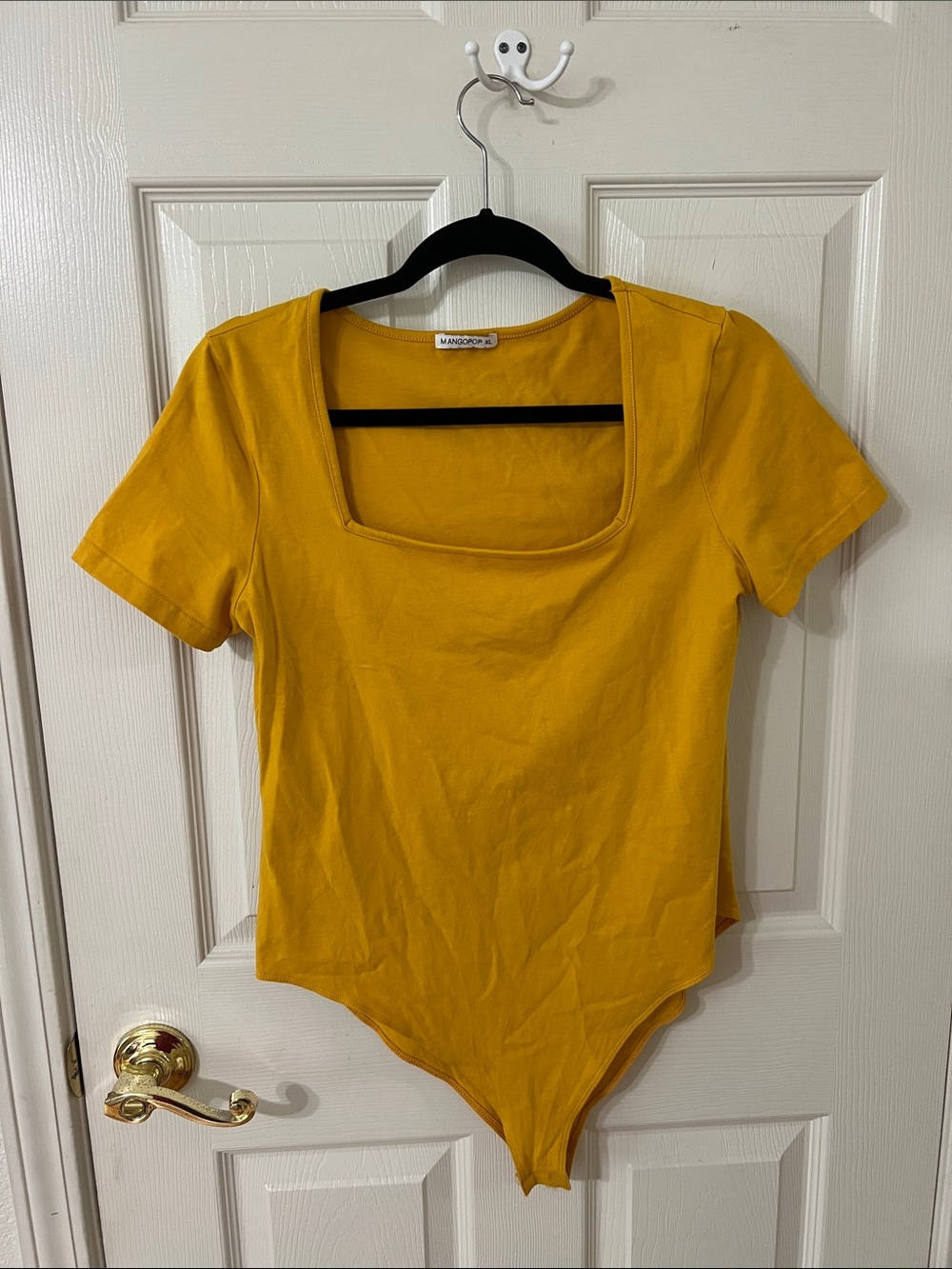Mango Mustard Square-Neck Short Sleeve Bodysuit